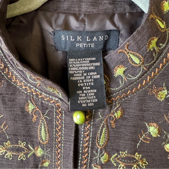 Silk Land Petite Brown Embroidered Mandarin Collar Boho Festival Jacket Size S - Picture 7 of 16